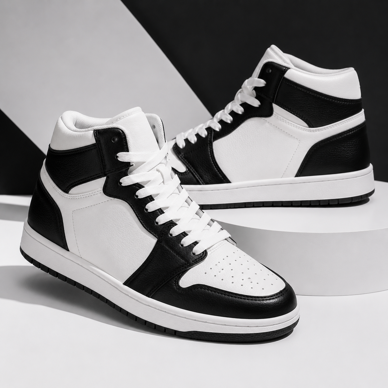 รองเท้าผ้าใบหุ้มข้อ (High-Top Sneakers)  โทนสี ขาว-ดำ