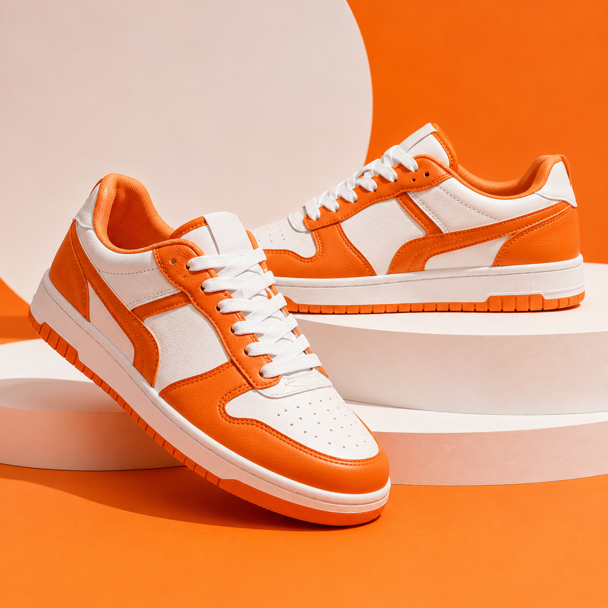 รองเท้าผ้าใบหุ้มส้นทรงเตี้ย (Low-Top Sneakers) สีส้ม-ขาว