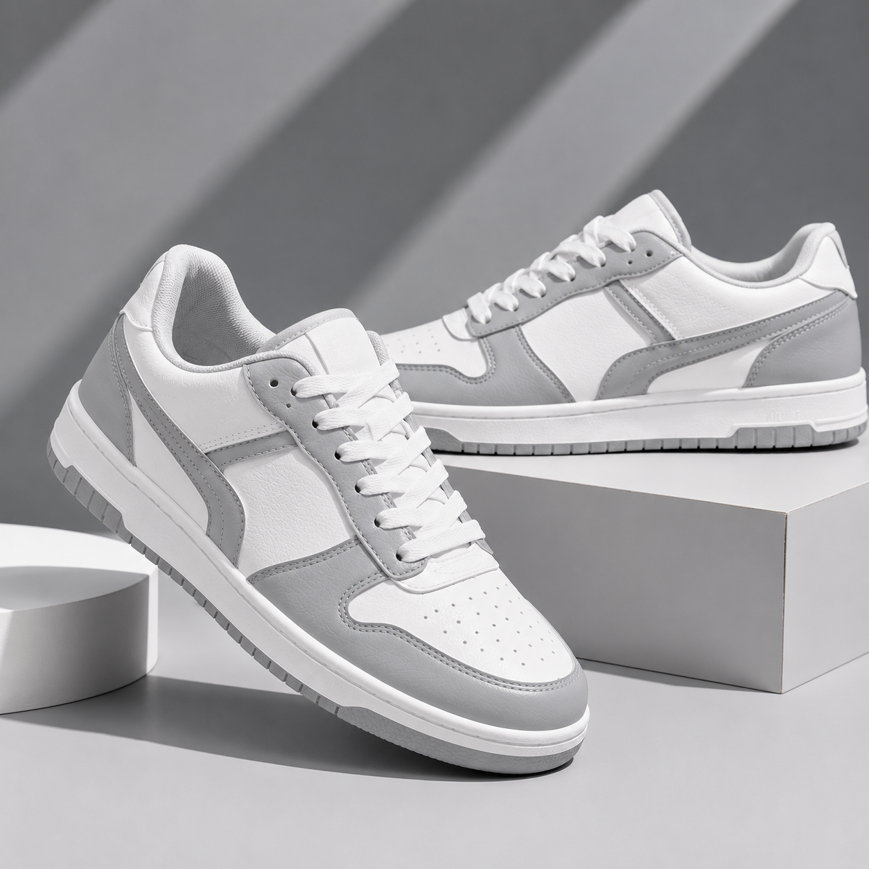 รองเท้าผ้าใบหุ้มส้นทรงเตี้ย (Low-Top Sneakers) สีเทา-ขาว